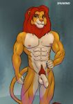  abs anthro balls big_penis disney felid flaccid foreskin fur genitals hair hand_on_hip hi_res humanoid_genitalia humanoid_penis lion looking_at_viewer male mammal muscular muscular_anthro muscular_male nipples nude orange_body orange_fur pantherine penis red_eyes red_hair shvarno simba_(the_lion_king) smile solo standing tail the_lion_king thick_thighs unretracted_foreskin 