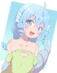 1girl :d ahoge bare_shoulders blue_eyes blue_hair blush bubukka child collarbone crossed_bangs drill_hair fa_(rpg_fudousan) fang female_child fins flat_chest hair_between_eyes head_fins looking_at_viewer rpg_fudousan slit_pupils smile solo tail twin_drills upper_body 