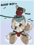  animal_mask anthro canid canine clothing collar hi_res jockstrap leash leash_pull male mammal mask newton_dog pup_mask solo underwear 