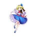  1girl alice_margatroid alice_margatroid_(pc-98) ascot blonde_hair blue_footwear blue_hairband blue_skirt book capelet closed_mouth frilled_skirt frills full_body game_cg green_eyes hairband highres holding holding_book long_sleeves looking_at_viewer red_ascot rotte_(1109) shirt short_hair simple_background skirt smile socks solo third-party_source touhou touhou_(pc-98) touhou_lost_word white_background white_capelet white_shirt white_socks 