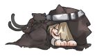  1boy animal_ears arknights big-miso black_cat cat cat_boy cat_ears chibi christine_(arknights) closed_eyes grey_hair hair_over_one_eye hood hoodie lying phantom_(arknights) red_ribbon ribbon simple_background sleeping solo white_background 