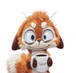  2023 anthro beverage big_eyes big_nug big_pupils caffeinated canid canine chibi coffee coffee_mug digital_media_(artwork) digital_painting_(artwork) english_text eye_twitch fluffy fox front_view fur holding_beverage holding_mug holding_object looking_at_viewer male mammal mug nude painterly pupils silverfox5213 simple_background smile solo standing text text_on_coffee_mug the_truth tired tuft url whiskers white_background wide_eyed 