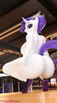  3d_(artwork) absurd_res anthro anthrofied big_butt breasts butt clothing digital_media_(artwork) equid equine female floppyhuman footwear footwear_only friendship_is_magic hair hasbro hi_res horn looking_at_viewer looking_back looking_back_at_viewer mammal mostly_nude my_little_pony purple_hair rarity_(mlp) shoes shoes_only solo unicorn white_body 