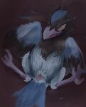  ambiguous_gender animal_genitalia beak black_body black_feathers blue_body blue_feathers cloaca corvisquire feathers feral generation_8_pokemon genitals hi_res lying megusuri nintendo on_back pokemon pokemon_(species) red_eyes solo spread_legs spreading wings 