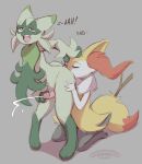  ambiguous_gender anal anthro bodily_fluids braixen canid canine claws cum digital_media_(artwork) duo ejaculation erection felid feline floragato fur generation_6_pokemon generation_9_pokemon genital_fluids genitals green_body green_fur inner_ear_fluff male male/ambiguous mammal marshmallow-ears nintendo nude open_mouth oral orgasm_face penis pokemon pokemon_(species) rimming sex simple_background sketch tuft yellow_body 