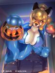  absurd_res big_breasts breasts butt canid canine elysianelly fox glistening halloween halloween_costume hi_res holidays inflatable invalid_tag latex macro mammal metroid nintendo pool_toy pooltoy_tf pooltoy_transformation rubber samus_aran seam_(sewing) thick thighs transformation wide_hips 