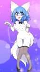  animal_humanoid blue_hair blush breasts canid canid_humanoid canine canine_humanoid canis clothing embarrassed female fur genitals hair hi_res humanoid legwear looking_at_viewer mammal mammal_humanoid nipples nude pantyhose pussy solo sunniarts white_body white_fur wolf wolf_humanoid wolfychu 