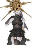  1girl absurdres alternate_costume black_dress breasts closed_mouth covered_eyes dark_souls_(series) dark_souls_i dark_sun_gwyndolin dress genderswap genderswap_(mtf) helmet highres large_breasts simple_background sleeveless sleeveless_dress solo white_background zunkome 
