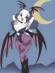  2019 3:4 anthro bat_wings bittersweet_candy_bowl breasts canid canine canis capcom chochi cleavage clothed clothing cosplay curvy_figure darkstalkers digital_media_(artwork) domestic_dog female hi_res hourglass_figure legwear leotard mammal membrane_(anatomy) membranous_wings morrigan_aensland night rachel_(bcb) solo tights webcomic wide_hips wings 