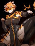  anthro arknights breasts clothed clothing digital_media_(artwork) eyebrows eyelashes felid female fur ginz hair hi_res hypergryph mammal multicolored_body multicolored_fur multicolored_hair orange_body orange_fur orange_hair pantherine simple_background solo studio_montagne tail tiger waaifu_(arknights) white_body white_fur white_hair 