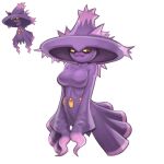  amber_eyes anthro breasts clothing female generation_4_pokemon ghost headgear hi_res mismagius nintendo pokemon pokemon_(species) purple_body purple_clothing simple_background smile solo spirit telepurte white_background yellow_sclera 