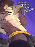 abs absurd_res anthro athletic bedroom_eyes bodily_fluids brown_hair bulge canid canine canis clothed clothing clothing_lift dialogue fangs first_person_view fluffy fluffy_chest fluffy_tail good_boy hair hi_res hybrid jockstrap keiji_(renacali) low-angle_view lowered_pants male mammal motion_lines musk musk_clouds narrowed_eyes nipples pink_nose seductive shirt shirt_lift smug solo sweat tail teasing_viewer teeth terryskaii_(artist) text topwear underwear wolf wolfdog yellow_eyes 