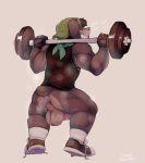  absurd_res anthro backsack balls bastionshadowpaw biped bodily_fluids canid canine canis domestic_dog exercise floppy_ears genitals hi_res male mammal muscular muscular_anthro muscular_male musk perineum solo sweat tail weightlifting workout 