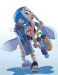  1girl ass bikini black_bikini black_footwear blue_eyes blue_hair breasts domino_mask fang food from_behind full_body gun inkling inkling_girl jipin licking long_hair looking_back mask open_mouth pointy_ears popsicle shoes small_breasts socks solo splatoon_(series) swimsuit tentacle_hair tongue tongue_out weapon wepon white_socks 