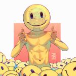  1boy abs clenched_teeth closed_eyes colored_skin crying emoji highres jezz_mons_art male_focus navel original sad short_hair solo streaming_tears tears teeth thumbs_up toned toned_male twitter_username yellow_skin 