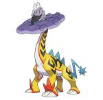  absurdres animal_focus full_body highres official_art pokemon_(creature) purple_eyes raging_bolt sauropod simple_background solo tail third-party_source white_background 
