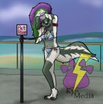  anthro bdsm big_tail bikini bondage bound breasts clothing collar female furfrou generation_6_pokemon hands_behind_head kynmedia leash leashed_collar midriff nintendo outside pet petplay pokemon pokemon_(species) public restraints roleplay rope rope_bondage solo swimwear tail yenlei_haoharra 