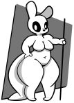  absurd_res anthro big_tail black_sclera breasts featureless_breasts featureless_crotch female gastropod hand_on_hip hi_res looking_at_viewer medium_breasts melee_weapon mollusk monochrome navel polearm rain_world short_stack simple_background slug slugcat_(rain_world) sneavile solo spear survivor_(rain_world) tail thick_thighs weapon white_body wide_hips 