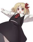  1girl :o ascot black_dress blonde_hair dress highres medium_bangs norichiizu red_ascot red_eyes red_ribbon ribbon rumia short_hair simple_background touhou white_background white_sleeves 