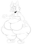  2018 4_fingers anthro belly big_belly big_breasts biped bottomwear breasts butt carol_(kaboodles) clothed clothing cotton_tail digital_drawing_(artwork) digital_media_(artwork) english_text female fingers front_view full-length_portrait fur gym_bottomwear gym_clothing gym_shorts hair kaboodles lagomorph leporid mammal monochrome navel obese obese_anthro obese_female open_mouth overweight overweight_anthro overweight_female portrait rabbit shirt shorts simple_background sketch smile solo sportswear standing tank_top text text_on_clothing text_on_shirt text_on_tank_top text_on_topwear thick_thighs topwear white_background wide_hips 