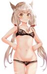  1girl absurdres animal_ears blush cat_ears chest_jewel flat_chest grey_hair hair_ribbon hands_on_own_hips highres long_hair looking_at_viewer low_twintails navel nia_(blade)_(xenoblade) nia_(xenoblade) panties ribbon simple_background smile solo twintails underwear underwear_only vanssey white_background xenoblade_chronicles_(series) xenoblade_chronicles_2 yellow_eyes 