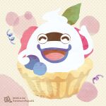  blueberry closed_eyes food fruit ghost muffin no_humans open_mouth raspberry solo whisper_(youkai_watch) x3xlll youkai_watch 