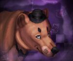  bear bow_tie brown_inner_ear_fluff clothing feral five_nights_at_freddy&#039;s freddy_(fnaf) grey_eyes hat headgear headwear hi_res inner_ear_fluff inside male mammal purple_background scottgames shadow simple_background solo standing top_hat tuft whiskers woolfy_saimon 
