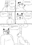  2023 anthro belly bernielover butt canid canine comic dialogue disney duo english_text eyes_closed fan_character fox gideon_grey hi_res lagomorph leporid male mammal overweight overweight_male rabbit sitting text zootopia 