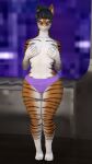  3d_(artwork) 9:16 anapx anthro beca big_breasts big_butt black_body black_clothing black_fur black_hair bottomwear breast_fondling breast_play breasts butt canid canine canis claws clothing covering covering_breasts covering_self digital_media_(artwork) eyebrows eyelashes felid feline felis female female_focus figurine fondling fox fur hair hand_on_breast hi_res long_hair looking_at_viewer looking_back mammal multicolored_body multicolored_fur nude orange_body orange_fur panties pants paws pinup pose smile solo tail underwear white_body white_fur wide_hips widescreen 