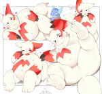  &lt;3 anthro belly blush claws featureless_crotch fur generation_3_pokemon hi_res lying male moobs multiple_images navel nintendo on_back on_side overweight pokemon pokemon_(species) rokacake spread_legs spreading suggestive_look suggestive_pose white_body white_fur zangoose 