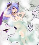  1girl :d blue_hair braid breasts completely_nude curled_horns groin hair_over_one_eye hand_in_own_hair horns ke&#039;ai_de_qian_jue kindred_(league_of_legends) lamb_(league_of_legends) large_breasts league_of_legends long_hair navel nipples nude official_alternate_hairstyle onsen pointy_ears ponytail sitting smile spirit_blossom_kindred steam teeth upper_teeth_only water wolf_(league_of_legends) 