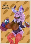  absurd_res antlers big_breasts big_ears breasts candy carrot chocolate clothing dessert destruteka easter easter_egg egg food hi_res holidays horn huge_breasts invalid_tag jackalope lagomorph legwear leporid mammal plant rabbit stockings vegetable 