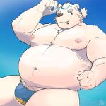  1:1 7numpla anthro bear belly bulge cigarette clothing eyewear fur glasses hi_res leib_(tas) lifewonders male mammal musclegut navel nipples pecs polar_bear smoking solo speedo swimwear tokyo_afterschool_summoners ursine white_body white_fur 