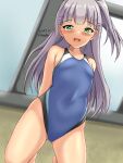  1girl black_one-piece_swimsuit blue_one-piece_swimsuit blush competition_swimsuit covered_navel dated green_eyes grey_hair highleg highleg_swimsuit highres kantai_collection long_hair looking_at_viewer maestrale_(kancolle) montemasa multicolored_clothes multicolored_swimsuit one-hour_drawing_challenge one-piece_swimsuit one_side_up open_mouth rei_no_pool simple_background smile solo swimsuit twitter_username two-tone_swimsuit white_background window 