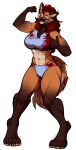 abs amira_winters anthro big_breasts breasts candidteeth_(artist) canid canine canis cheek_tuft eyes_closed facial_tuft female flexing fur gloves_(marking) hair happy hi_res inner_ear_fluff leg_markings mammal maned_wolf markings muscular muscular_female proud smile socks_(marking) solo tuft wolf 