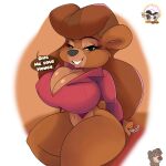 1:1 2023 absurd_res anthro baloo bear bedroom_eyes big_breasts black_eyes bottomless bottomless_anthro bottomless_female breasts brown_body brown_fur brown_hair cleavage clothed clothing curvy_figure dialogue digital_drawing_(artwork) digital_media_(artwork) disney english_text eyelashes female fur hair hi_res huge_breasts huge_thighs inkit89 long_hair looking_at_viewer mammal narrowed_eyes navel rebecca_cunningham seductive short_tail simple_background sitting smile solo tail talespin talking_to_viewer teeth text the_jungle_book thick_thighs voluptuous watermark wide_hips 
