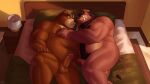  16:9 2022 absurd_res anthro balls barazoku bear beard bed blush body_hair detailed_background duo embrace erection eye_contact facial_hair furniture genitals hand_on_chest hi_res high-angle_view intimate juuichi_mikazuki looking_at_another male male/male mammal morenatsu musclegut muscular muscular_male narrowed_eyes nipples nude on_bed overweight overweight_male penis penis_grab romantic romantic_couple shibacream steeb_the_boar suid suina sus_(pig) visual_novel widescreen wild_boar 