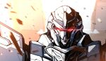  commentary_request debris glowing glowing_eyes gundam gundam_narrative kuri_giepi looking_at_viewer mecha mobile_suit no_humans red_eyes robot sinanju_stein solo_focus 