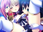  3girls ass black_panties black_ribbon blonde_hair breast_sucking breasts clothes_lift detached_sleeves dress dress_lift elbow_gloves folded game_cg gloves groin groping hair_between_eyes hair_ornament haruno_sakura_(stellula_eques) himemiya_hiori kodama_izayoi koku legs_up long_hair lying magical_girl multiple_girls nipple_tweak non-web_source on_back open_clothes open_dress open_mouth panties pink_dress red_eyes ribbon small_breasts socks spread_legs stellula_eques straight_hair thighhighs twintails underwear white_gloves white_thighhighs 