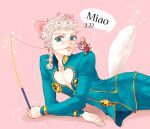  2boys animal_ears blue_eyes cat_day cat_ears cat_tail cat_teaser giorno_giovanna jojo_no_kimyou_na_bouken k_(kktkk) kemonomimi_mode ladybug_ornament miniboy mouse_ears mouse_tail multiple_boys pectorals tail vento_aureo white_hair wing_ornament 