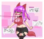  animal_humanoid big_breasts bone borvar bottomwear breasts cephalopod cephalopod_humanoid clothing collar fake_ears fake_tail female gag gagged hair hi_res humanoid humanoid_pointy_ears inkling leash marine marine_humanoid midriff mollusk mollusk_humanoid navel nintendo purple_hair red_eyes shirt signature solo splatoon text thick_thighs topwear torn_clothing unknown_character walking wide_hips 