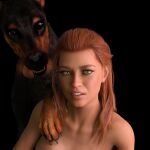  amanda_red areola breath canid canine canis dobermann domestic_dog duo female feral green_eyes hair happy_dog hi_res human implied_nudity jollybizz long_hair looking_at_viewer looking_pleasured male male/female mammal panting paw_on_arm paw_on_back photo_shoot pinscher portrait red_hair skinny small_waist suggestive unsure worried 