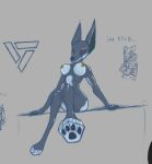  anthro big_ears breasts butt canid canine canis colored drawpile female guide_lines jackal looking_at_viewer mammal nipples nude paws simple_background sketch sketch_page solo synth_(disambiguation) the_dark_skull 