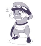 clothed_pokemon croagunk hat looking_at_viewer monochrome no_humans peaked_cap pokemon pokemon_(creature) salute simple_background solo standing teeth vergolophus white_background 