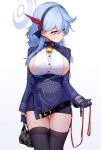  ako_(blue_archive) bag bell blue_archive blue_hair breasts collar cowbell garter_straps gloves hairband half_gloves halo handbag highres leash neck_bell prefect_team_(blue_archive) sideboob 