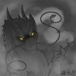  absurd_res claws dragon draixen eastern_dragon feral gabsarts hi_res horn male monochrome pipe sketch smile smiling_at_viewer smoke smoking_pipe solo talons 