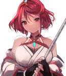  1girl absurdres bob_cut breasts chest_jewel cleavage core_crystal_(xenoblade) cosplay drop_earrings earrings glimmer_(xenoblade) glimmer_(xenoblade)_(cosplay) highres japanese_clothes jewelry kimono large_breasts off_shoulder pyra_(xenoblade) red_eyes red_hair short_hair solo swept_bangs tarbo_(exxxpiation) tiara white_kimono xenoblade_chronicles_(series) xenoblade_chronicles_2 xenoblade_chronicles_3 xenoblade_chronicles_3:_future_redeemed 