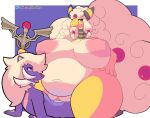  ampharos anthro areola belly big_belly clitoris cowgirl_position disvain_(samurott) duo female from_front_position generation_2_pokemon genitals holding_object holding_staff male male/female nintendo nipples on_bottom on_top overweight peachpunch11 pokemon pokemon_(species) sex staff 