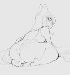  2023 anthro big_butt blush breasts bubble_butt butt chikkibug clothed clothing digital_drawing_(artwork) digital_media_(artwork) english_text eyelashes feet female hair huge_butt humanoid humanoid_pointy_ears kneeling league_of_legends long_hair looking_at_viewer lulu_(lol) mammal monochrome overweight overweight_female panties panties_only rear_view riot_games simple_background small_breasts smile solo text thick_thighs topless underwear underwear_only wide_hips yordle 