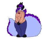  anthro baggy_pants belly big_tail breasts clothed clothing curvy_figure delilah_(felineflustered) dragon ear_piercing eyewear fangs felineflustered female fur furred_dragon glasses hair hair_bun hi_res horn jewelry necklace paws piercing redesign small_wings solo sweater tail teeth thick_thighs topwear trans_(lore) trans_woman_(lore) turtleneck voluptuous wings 
